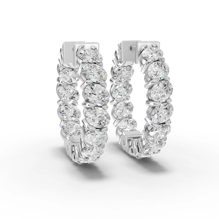 3.53 ct oval inside-out lab grown diamond hoop earrings with continuous oval stones and hinged closure