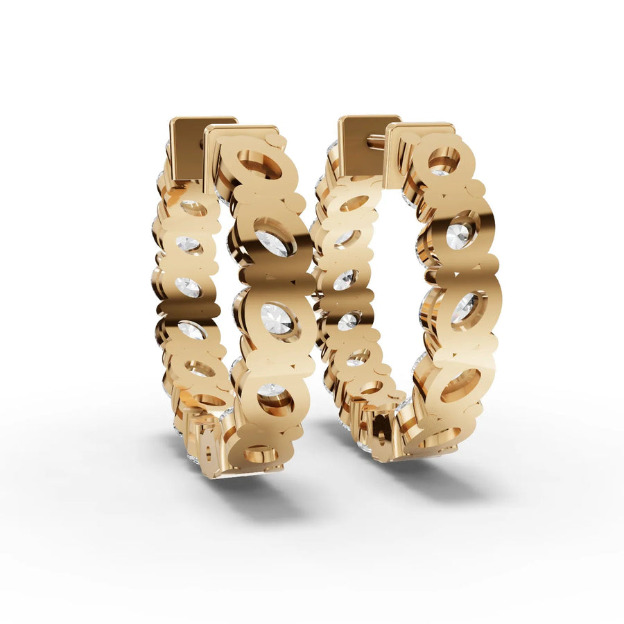 Oval lab-grown hoop earrings yellow gold close-up