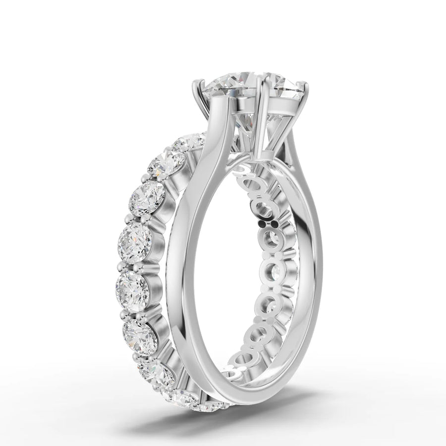 Round lab-grown bridal set white gold close-up