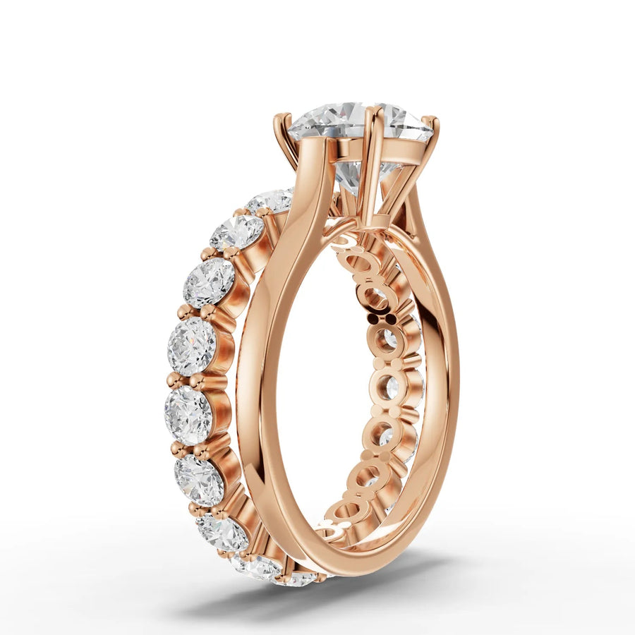 Round lab-grown bridal set rose gold close-up
