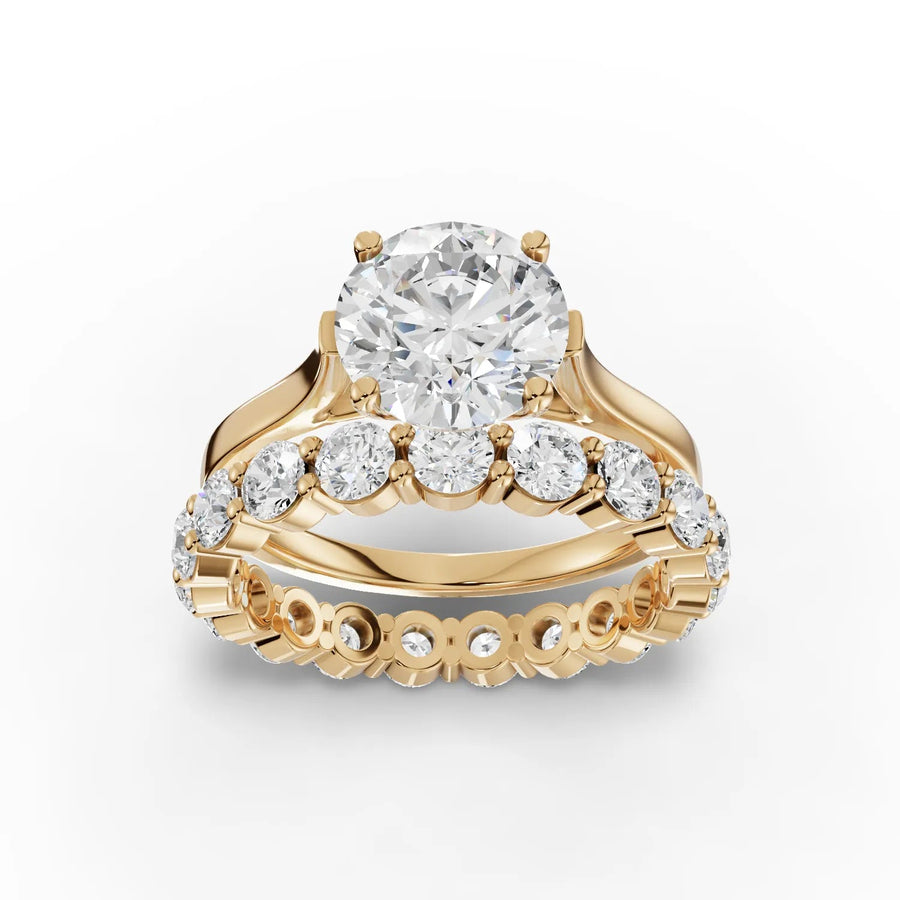 3.80 CT round lab-grown bridal set yellow gold top view