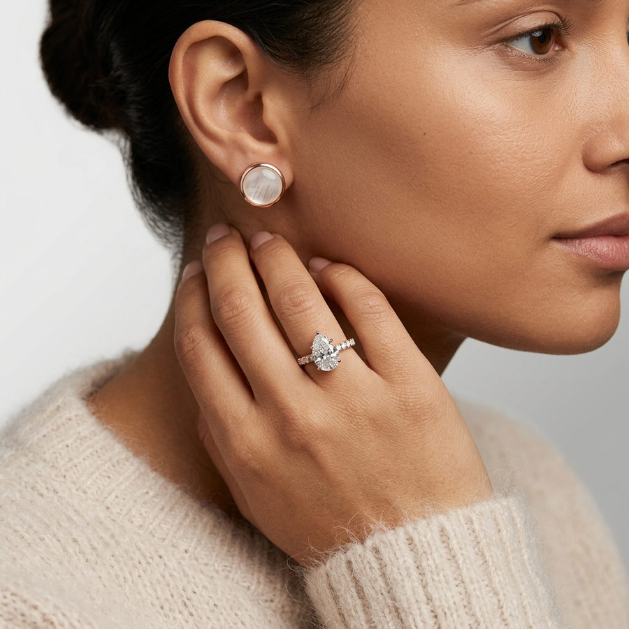 2.42 Ct Pear Solitaire With Side Diamod Band Ring