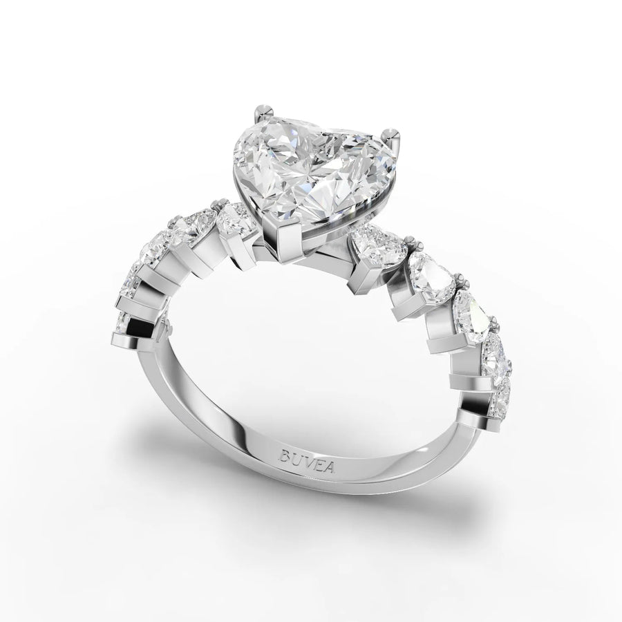 3.00 CT heart motif ring white gold angled profile