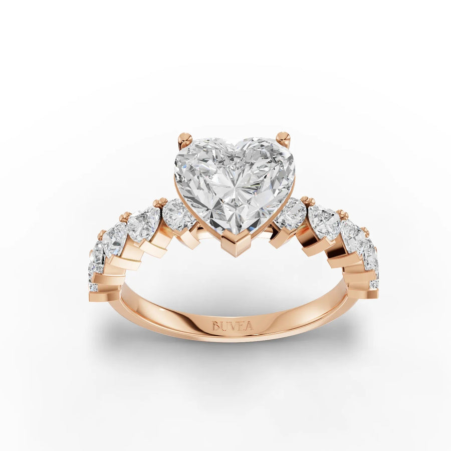 Heart cut lab-grown diamond ring rose gold top view