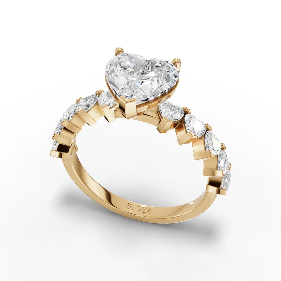 3.00 CT heart motif ring yellow gold angled profile