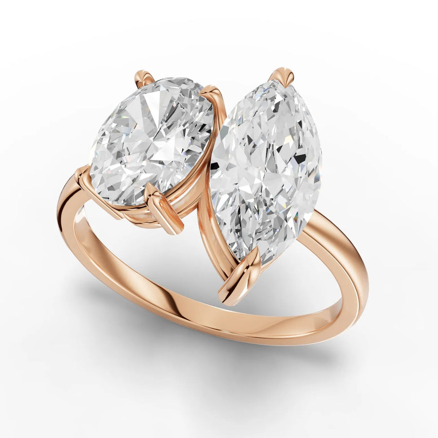 Oval marquise toi et moi ring rose gold angle