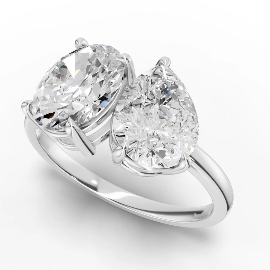 Oval pear toi et moi ring white gold angle