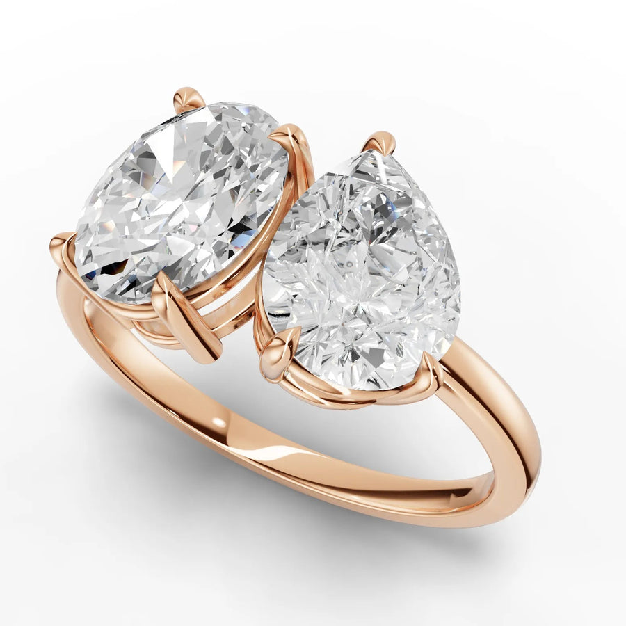 Oval pear toi et moi ring rose gold angle