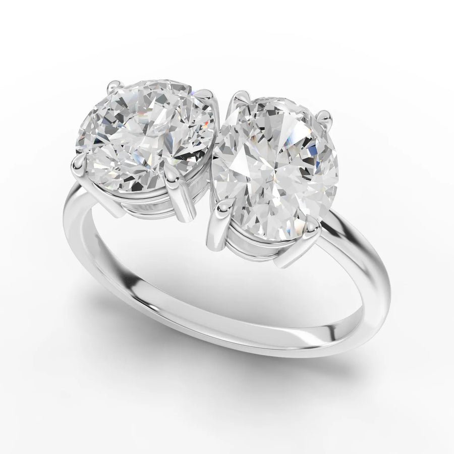 Round oval toi et moi ring white gold angle