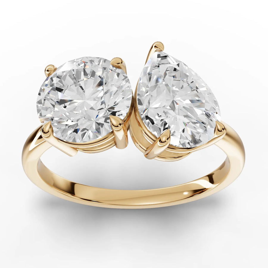 3.00 CT toi et moi lab-grown diamond ring yellow gold top view
