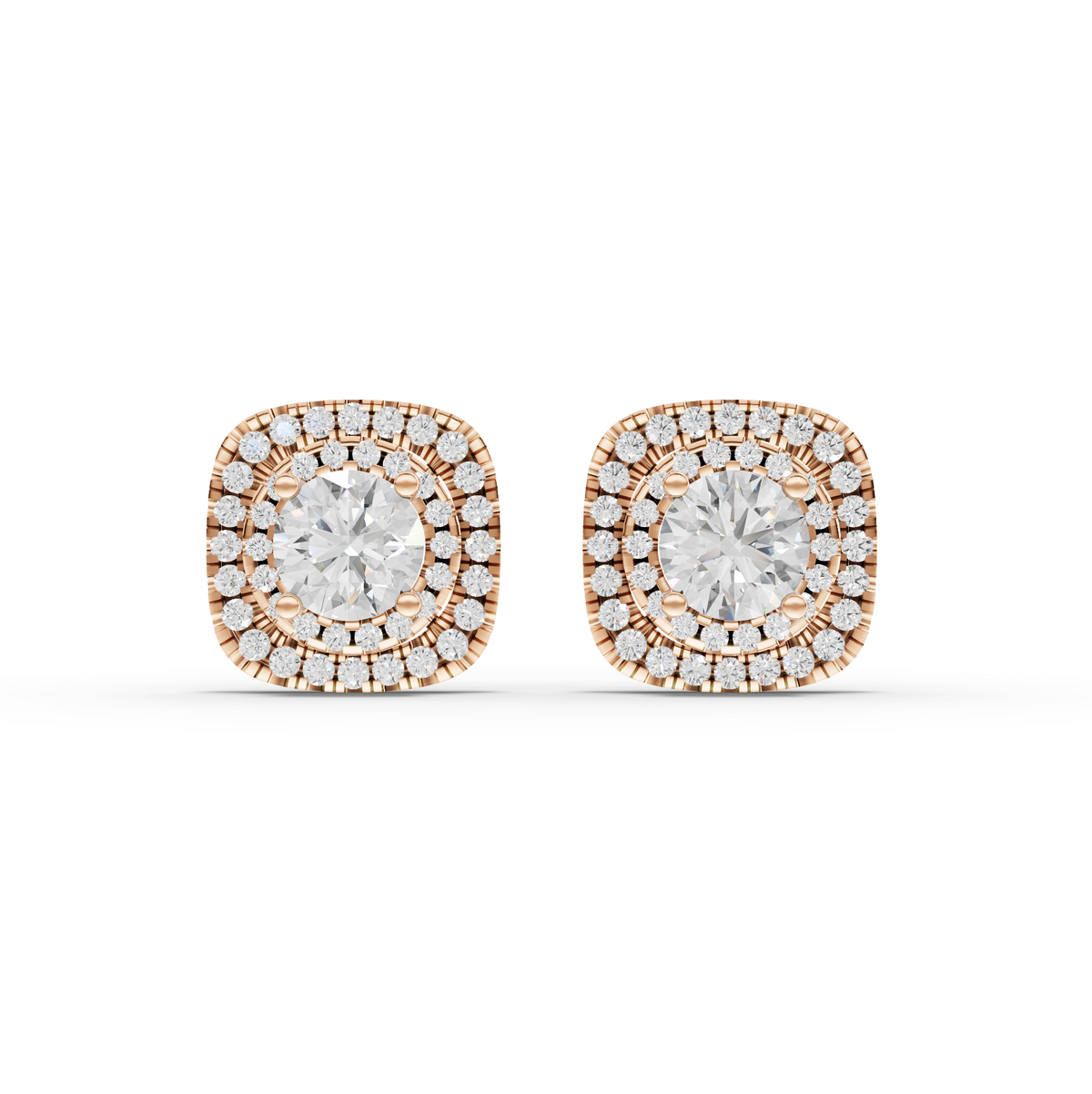 4.11 CT Double Halo Lab Grown Diamond Stud Earrings in rose gold