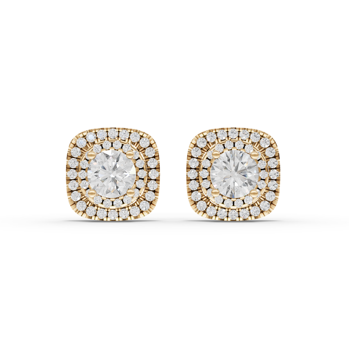 4.11 CT Double Halo Lab Grown Diamond Stud Earrings in yellow gold