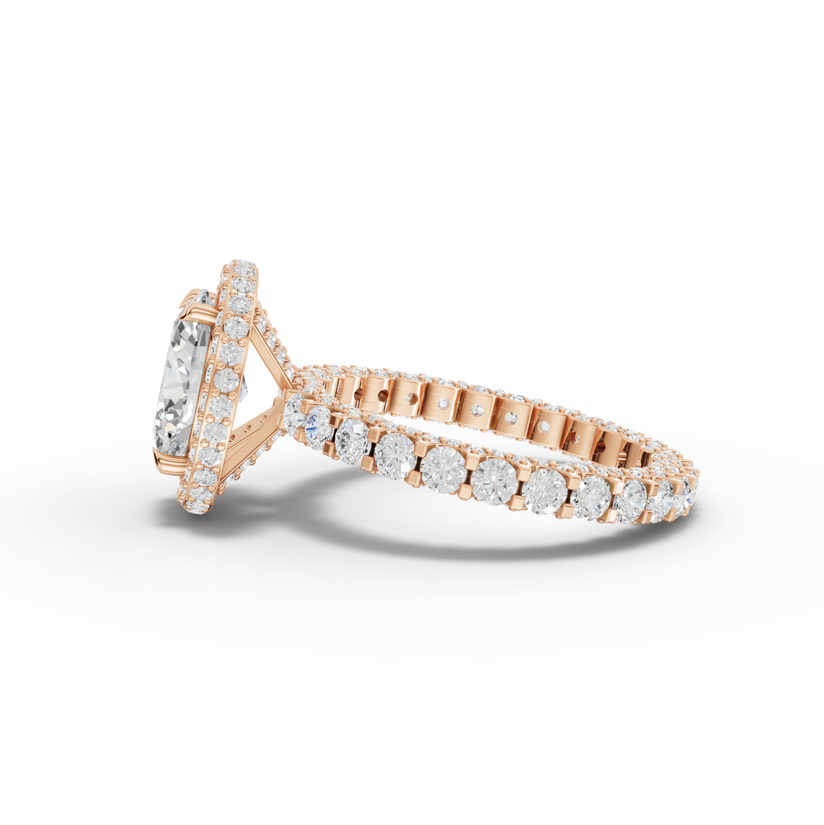 4.18 CT Oval Hidden Halo With Side Stone Lab Grown Diamond Band 2.00 CT Center, view 5