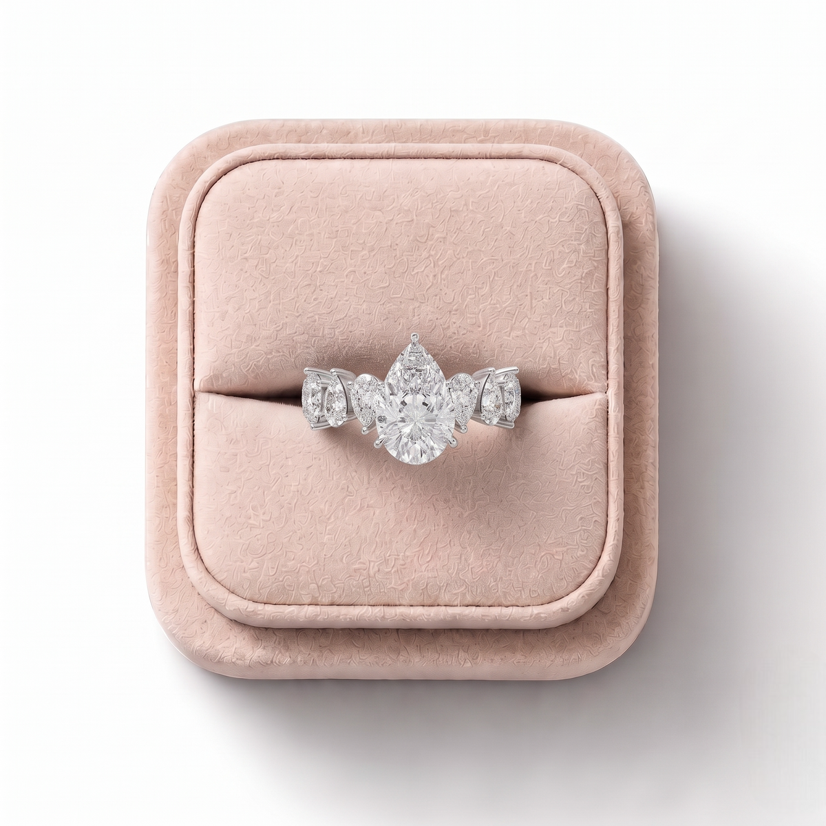 4.33 CT Pear Solitaire With Side Stone Lab Grown Diamond Ring 1.50 CT Center in white gold