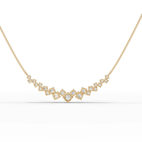 Graduated V-shape lab-grown diamond necklace in polished 18k gold, featuring round brilliant diamonds tapering outward.