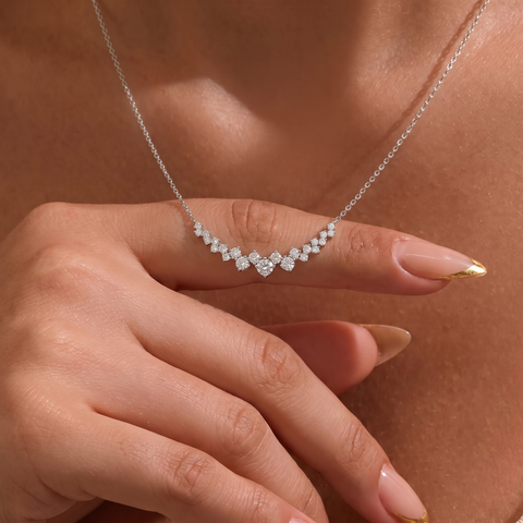 4.78 CT Round Lab Diamond Cluster Necklace, worn on the neck 2