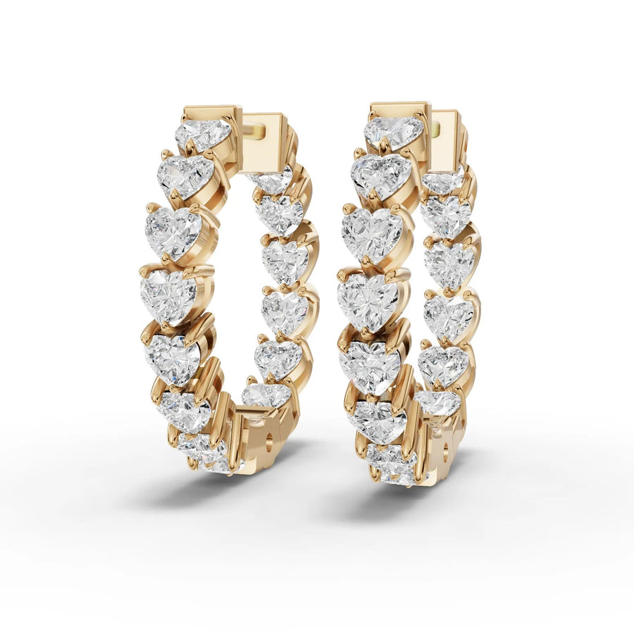 2.68 CT heart lab-grown diamond hoop earrings yellow gold front