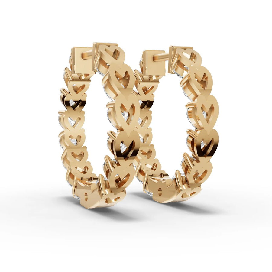Heart lab-grown hoop earrings yellow gold close-up