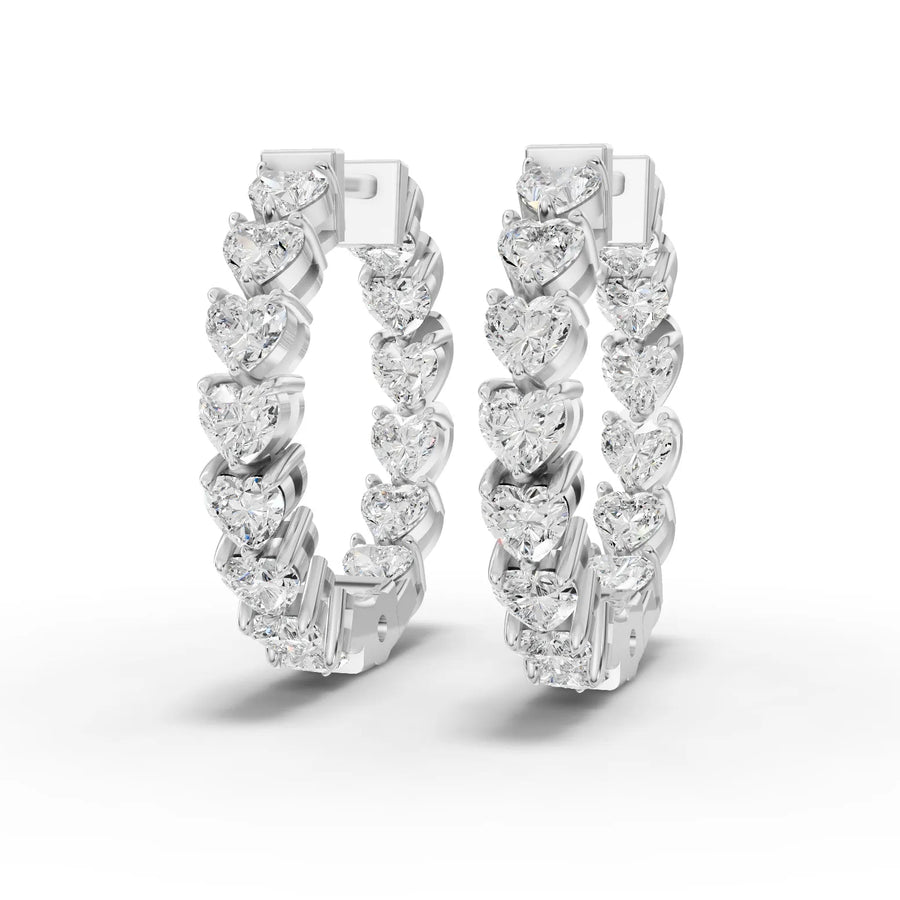 2.68 ct heart shape inside out lab diamond hoop earrings with hinged closure and continuous heart diamond layout