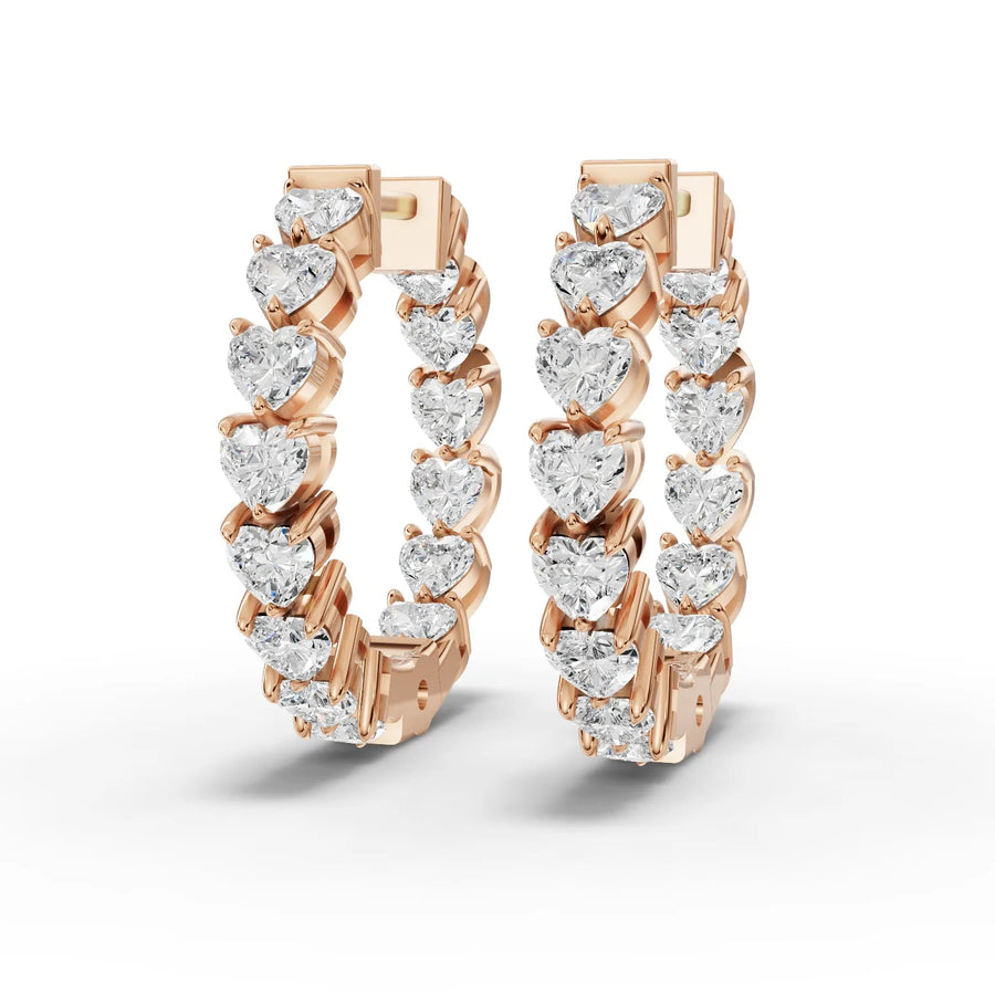 2.68 CT heart lab-grown diamond hoop earrings rose gold front
