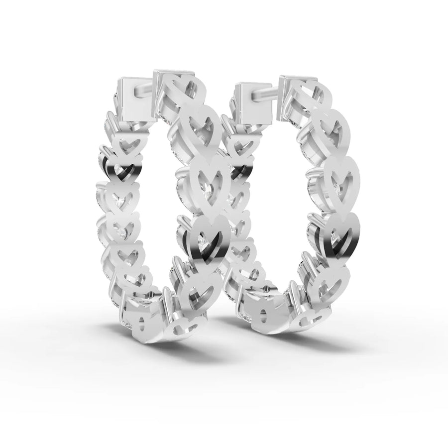 Heart lab-grown hoop earrings white gold close-up