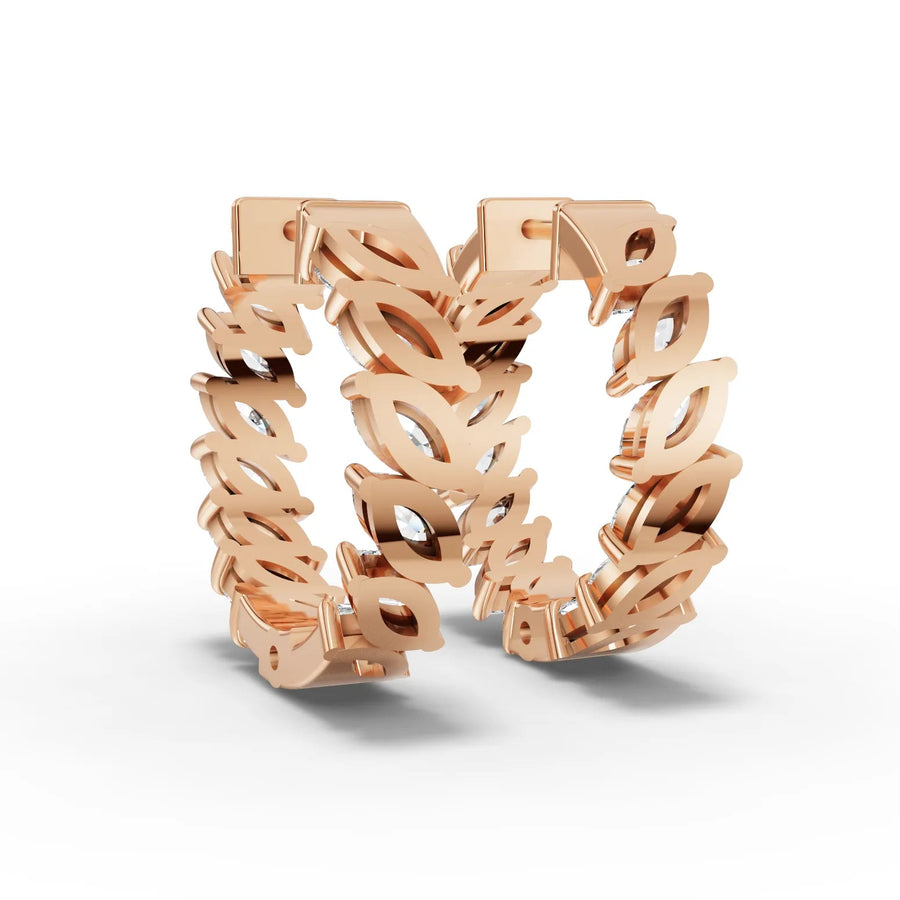Marquise lab-grown hoop earrings rose gold close-up