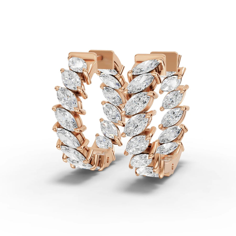 2.85 CT marquise lab-grown diamond hoop earrings rose gold front