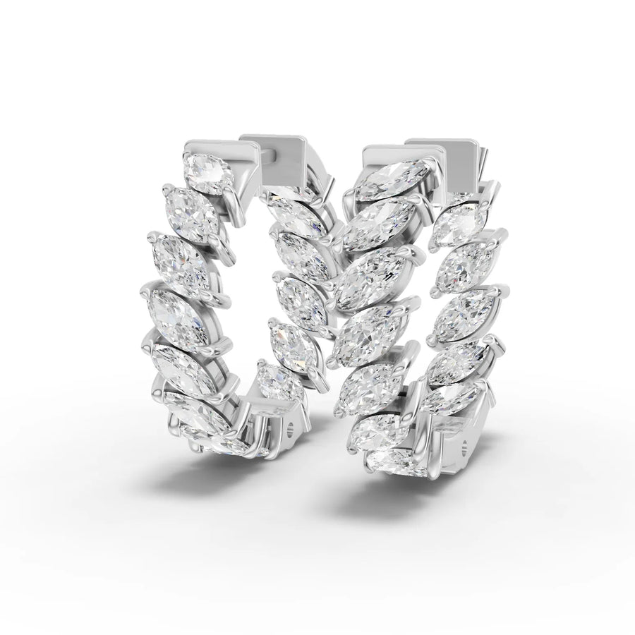 2.85 ct marquise inside out lab diamond hoop earrings with hinged closure and continuous hoop design