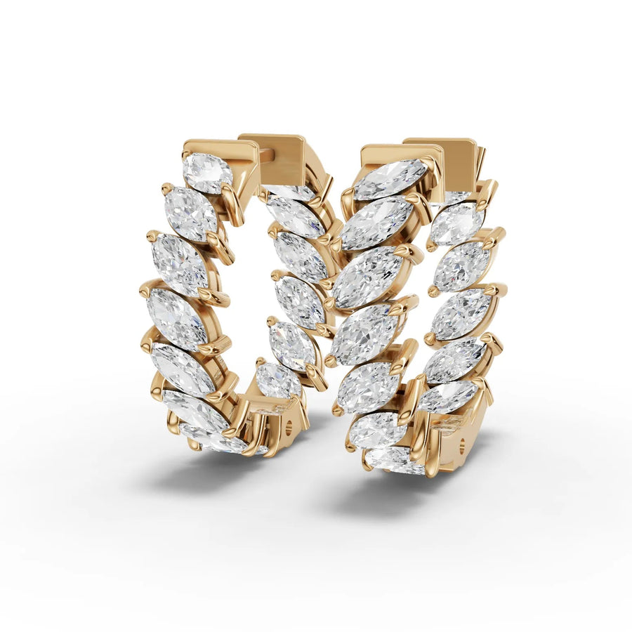 2.85 CT marquise lab-grown diamond hoop earrings yellow gold front