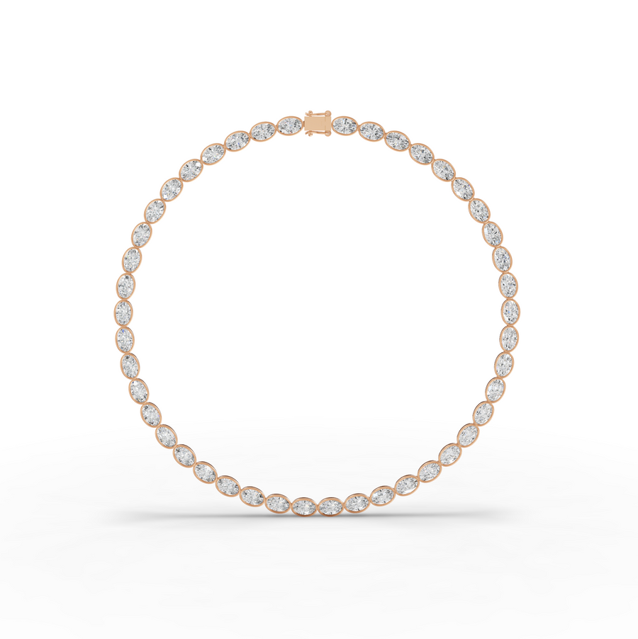 44.00 CT East-West Oval Bezel Lab Grown Diamond Tennis Necklace in rose gold