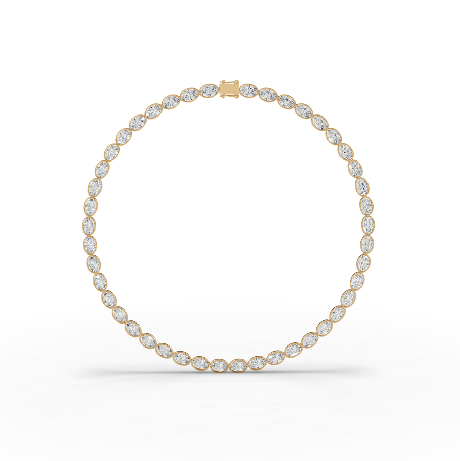 44.00 CT East-West Oval Bezel Lab Grown Diamond Tennis Necklace in yellow gold