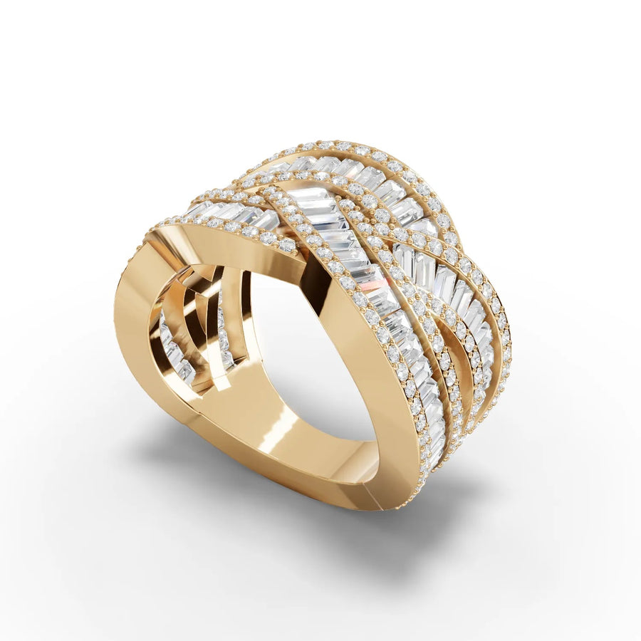 3.19 CT woven diamond ring yellow gold angled profile
