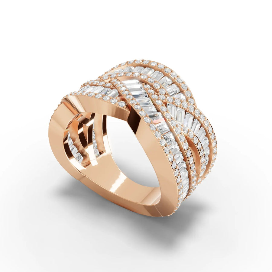 3.19 CT woven diamond ring rose gold angled profile