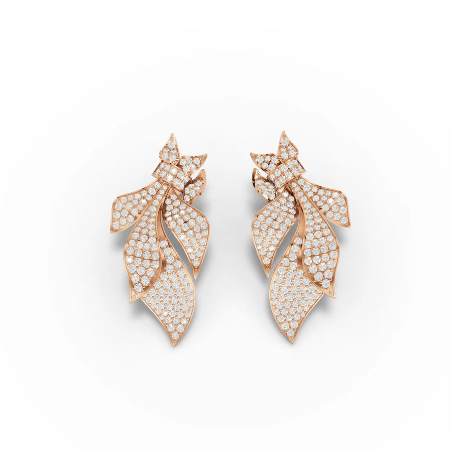 Rose gold leaf pavé earrings