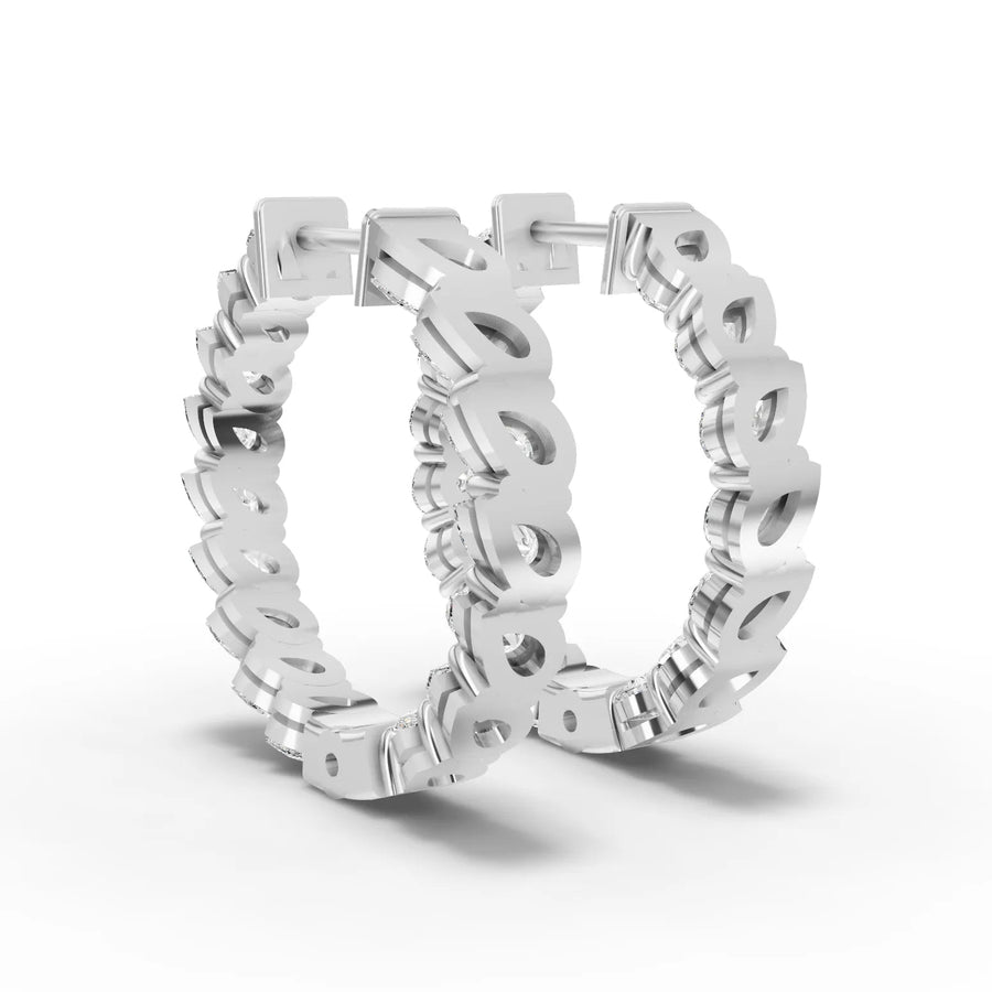 Pear lab-grown hoop earrings white gold close-up
