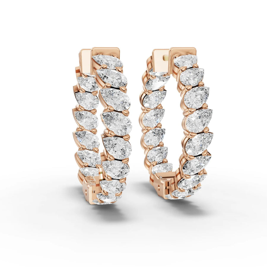 2.96 CT pear lab-grown diamond hoop earrings rose gold front