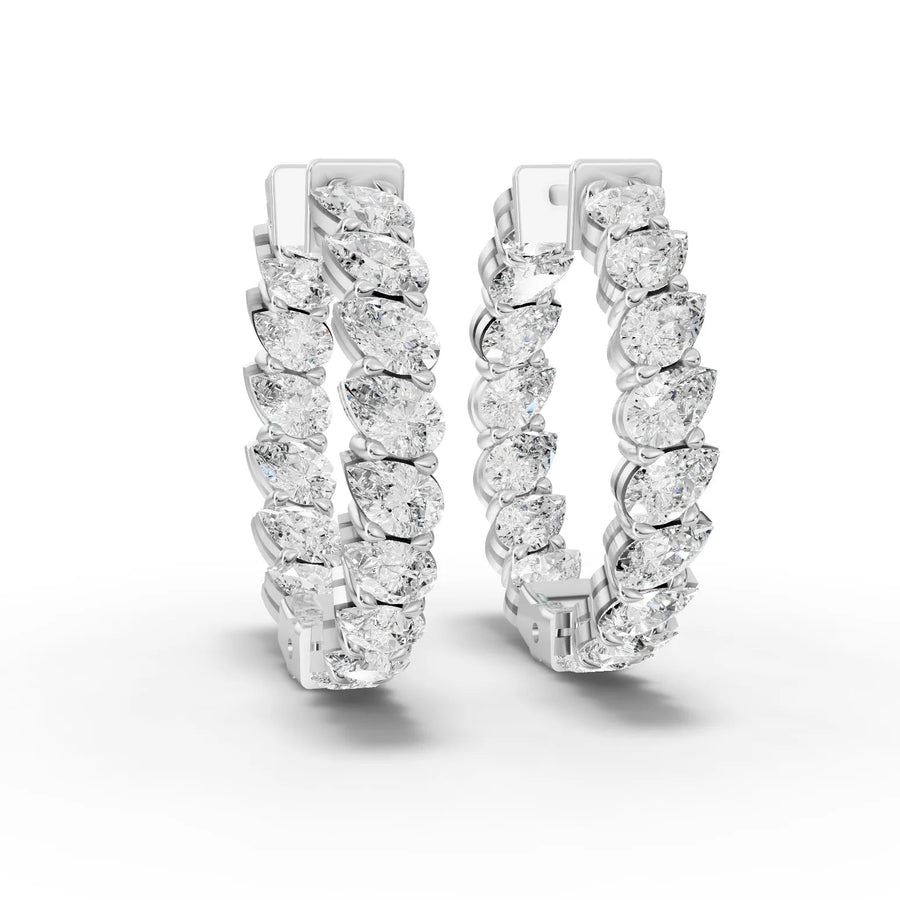 2.96 ct pear lab diamond inside out hoop earrings with lever-back closure and continuous pear-shaped setting