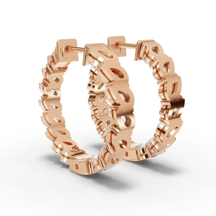 Pear lab-grown hoop earrings rose gold close-up