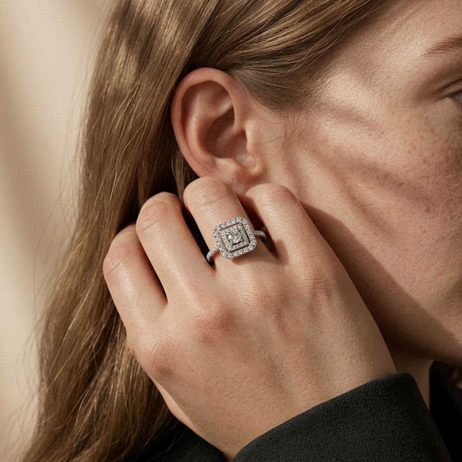0.50 Ct Round Double Halo Lab Diamond Ring