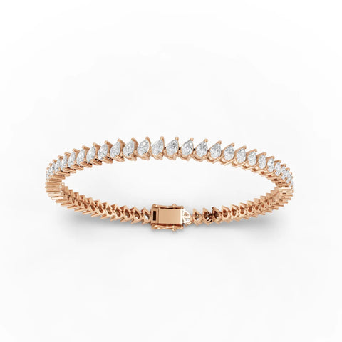 Lab-grown pear tennis bracelet rose gold close-up