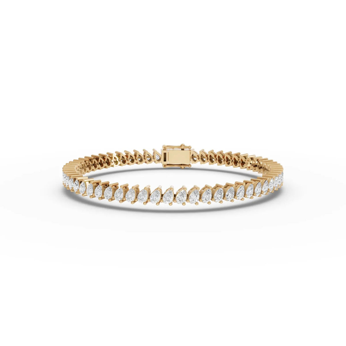 5.46 CT pear lab-grown diamond tennis bracelet yellow gold top
