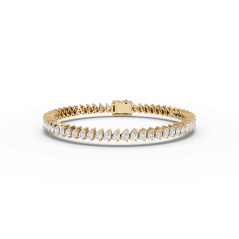 5.46 CT pear lab-grown diamond tennis bracelet yellow gold top