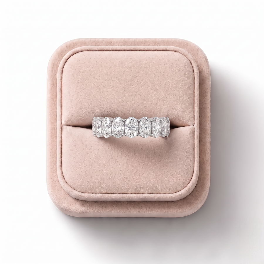 5.50 CT Oval Basket Set Full Eternity Lab Grown Diamond Ring, on a white background
