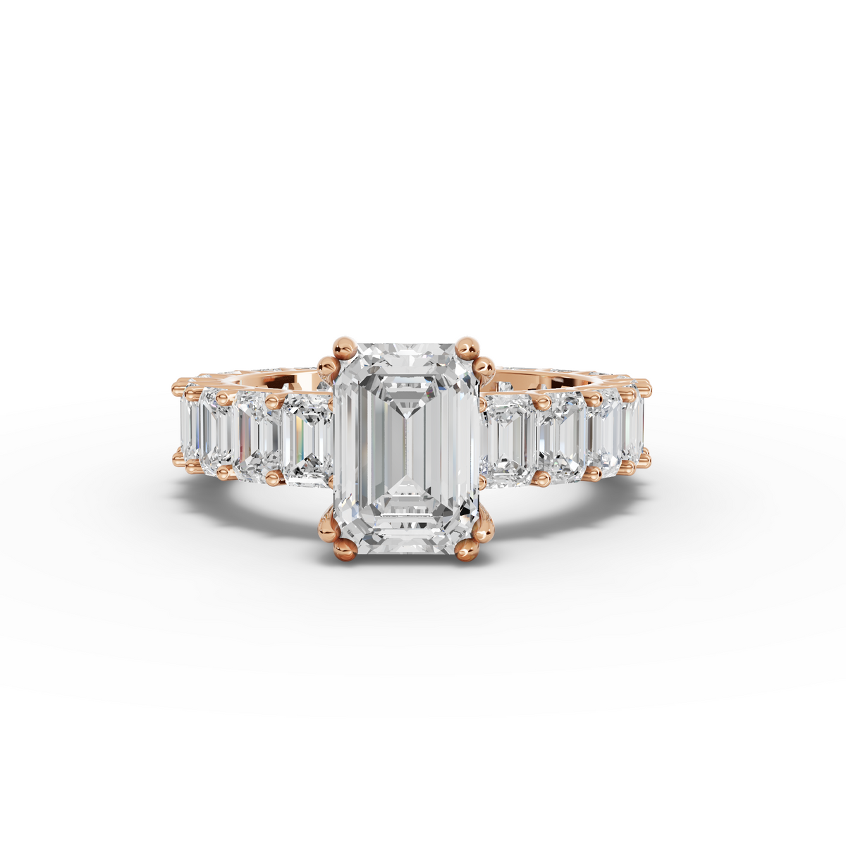 5.79 CT Emerald Solitaire With Side Stone Lab Grown Diamond Ring 2.00 CT Center in rose gold