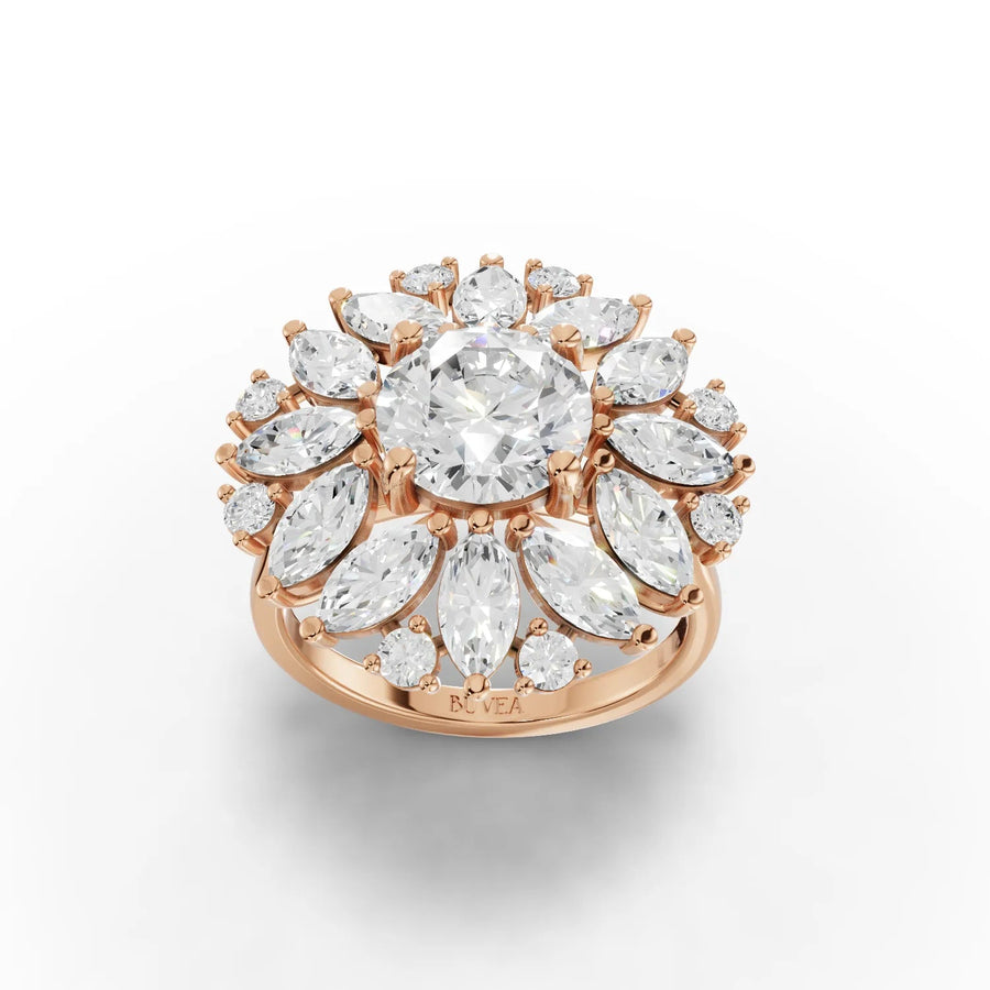Marquise cluster lab-grown diamond ring rose gold top view