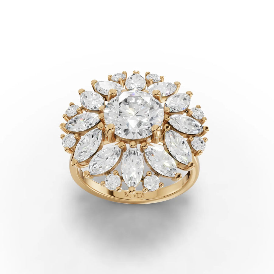 Marquise cluster lab-grown diamond ring yellow gold top view