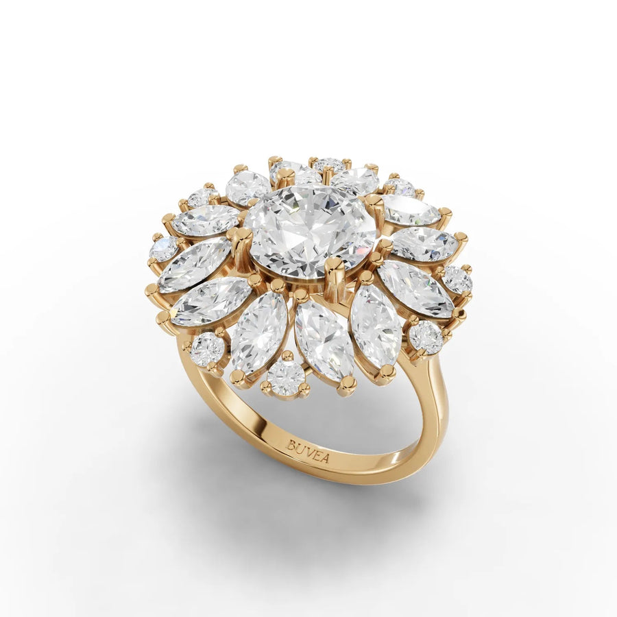 5.36 CT cluster diamond ring yellow gold angle view