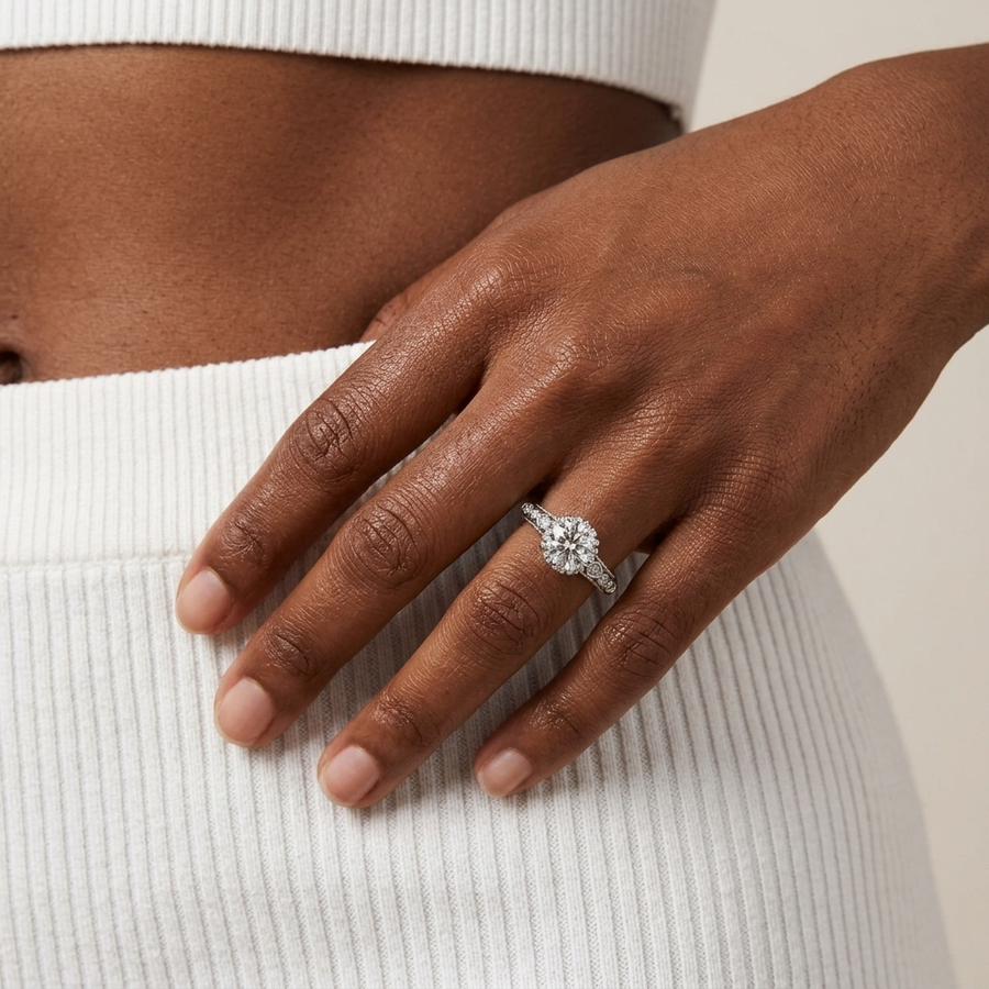 1.19 Ct Round Hidden Halo Lab Diamond Ring 1.00 Ct Center
