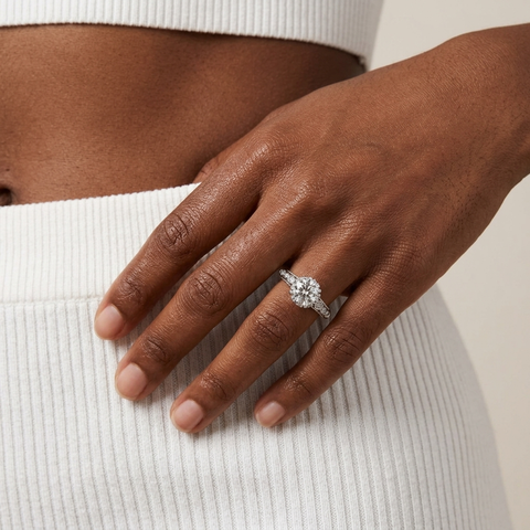 1.19 Ct Round Solitaire Lab Diamond Ring Accent with Hidden Halo 1.00 Ct Center