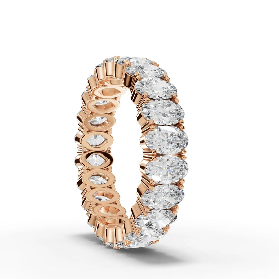 Oval cut lab-grown eternity band rose gold close-up
